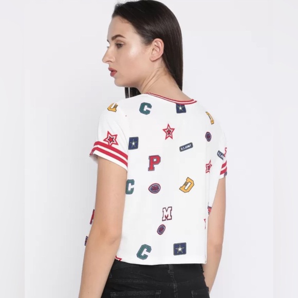 Ajile by Pantaloons Military Varsity Cropped Tee, Medium - Picture 2 of 8